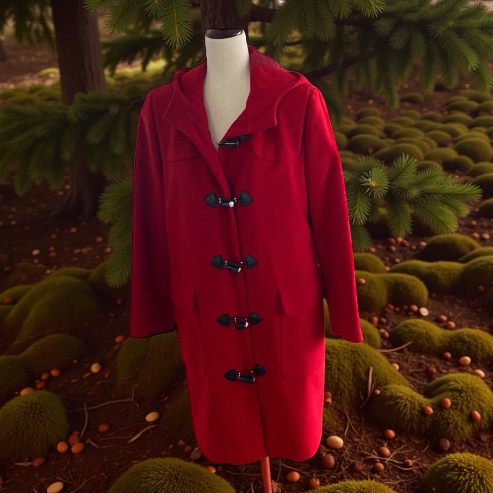 Harve Benard Classic Red Wool Hooded Toggle Coat  size 8 - Picture 6 of 15